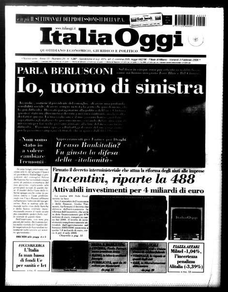 Italia oggi : quotidiano di economia finanza e politica